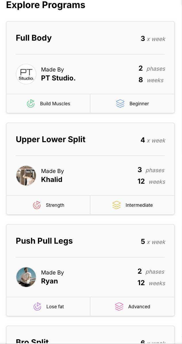 Discover Programs Screen